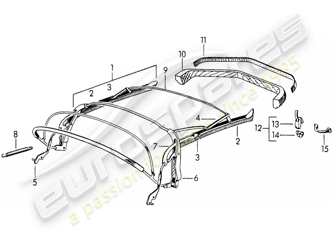 porsche 1956 (356/356a) marco superior diagrama de piezas
