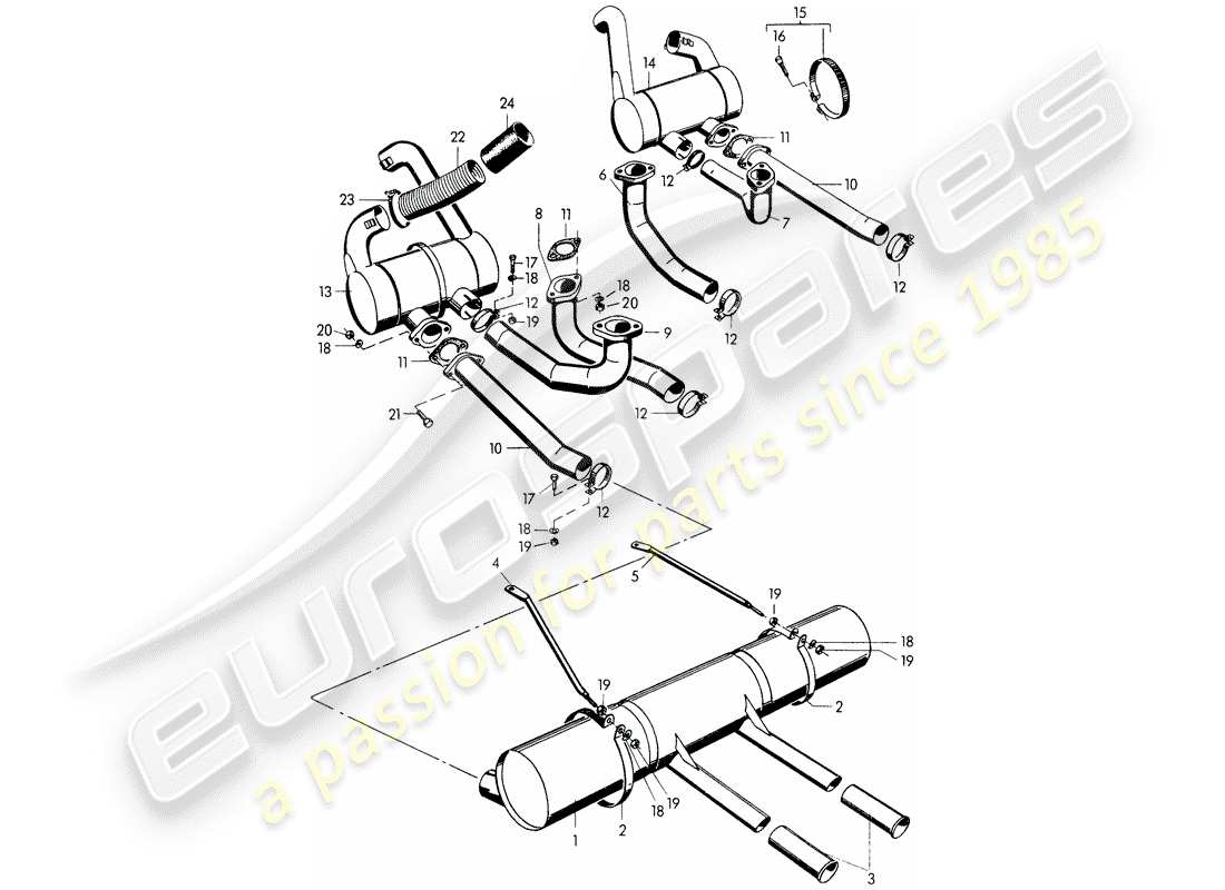 porsche 1951 (356/356a) sistema de escape - m 90 501 >> 91 000 diagrama de piezas