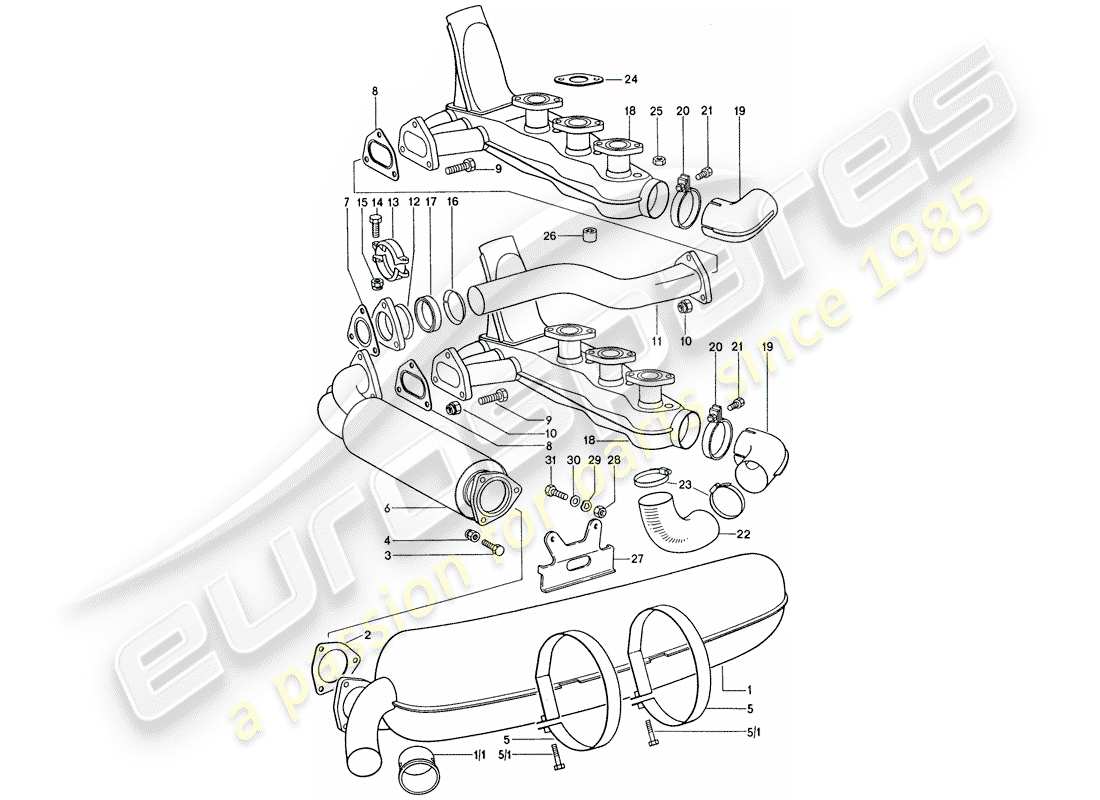 porsche 1977 (911) sistema de escape - d - mj 1975>> diagrama de piezas