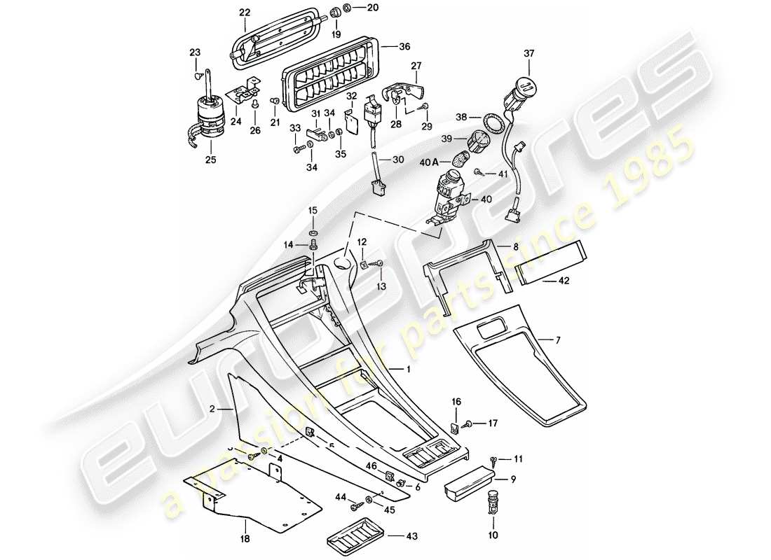 porsche 1983 (928) center console diagrama de piezas