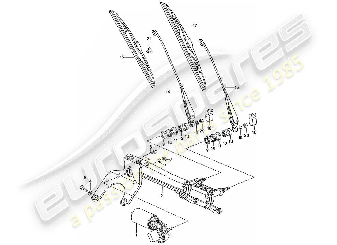 porsche 1994 (993) sistema de limpiaparabrisas diagrama de piezas