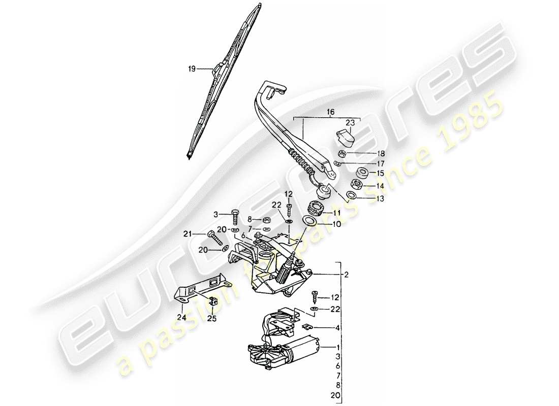 porsche 1994 (964) limpiaparabrisas trasero diagrama de piezas