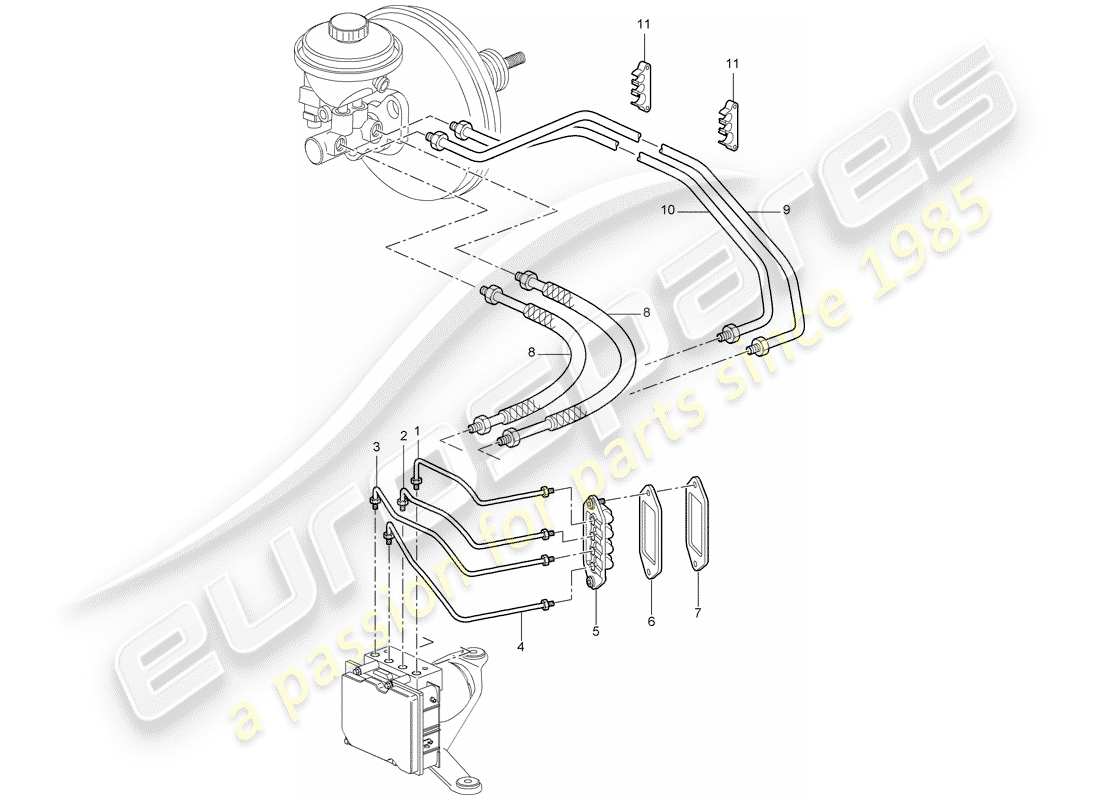porsche 2009 997-2 turbo / gt2 diagrama de piezas de líneas de freno