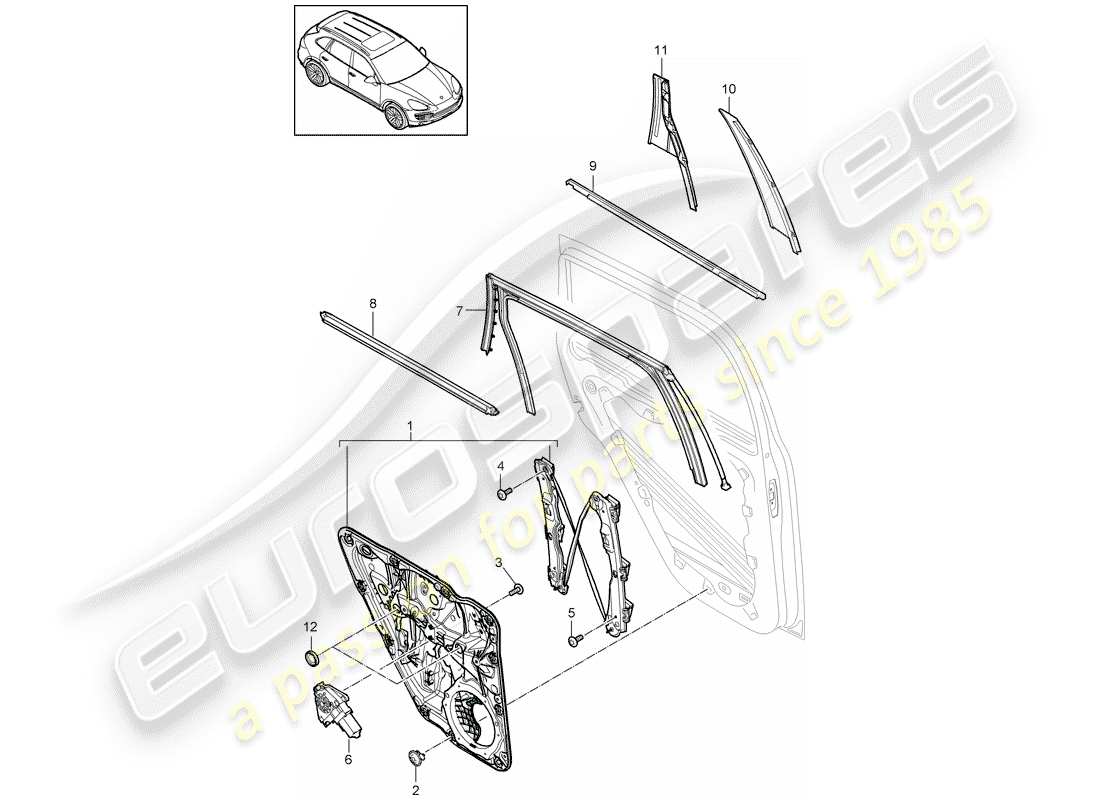 porsche 2018 (cayenne e2 92a) regulador de ventana diagrama de piezas