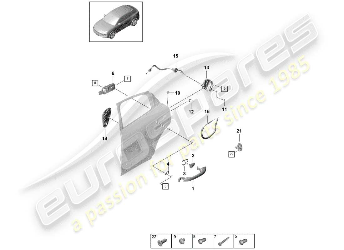 porsche 2020 (cayenne e3 9ya/9yb) manija de puerta exterior diagrama de pieza