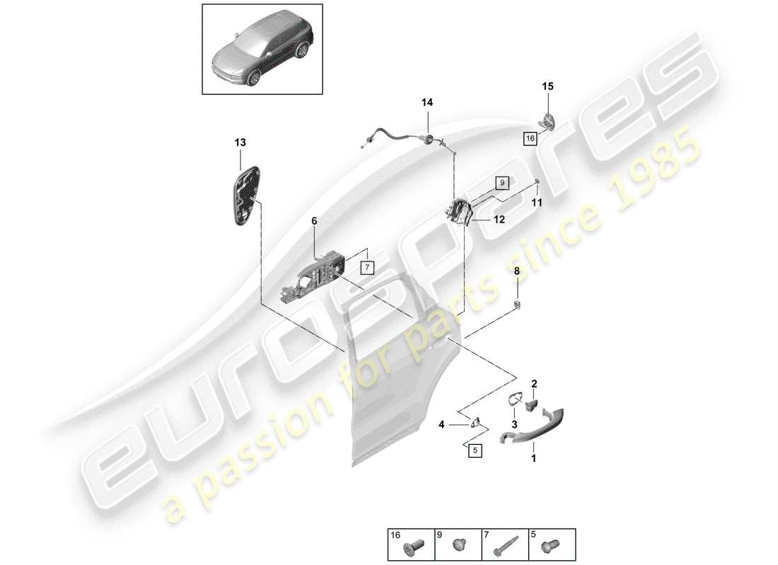 porsche 2020 (cayenne e3 9ya/9yb) manija de puerta exterior diagrama de piezas