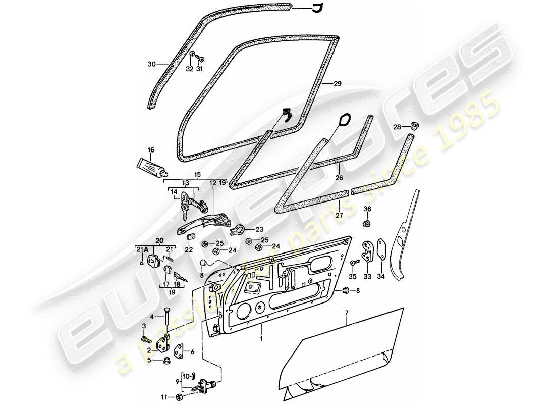 porsche 1986 (911) accesorios - puertas diagrama de piezas
