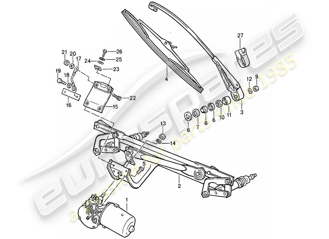 porsche 1987 (911) sistema de limpiaparabrisas diagrama de piezas