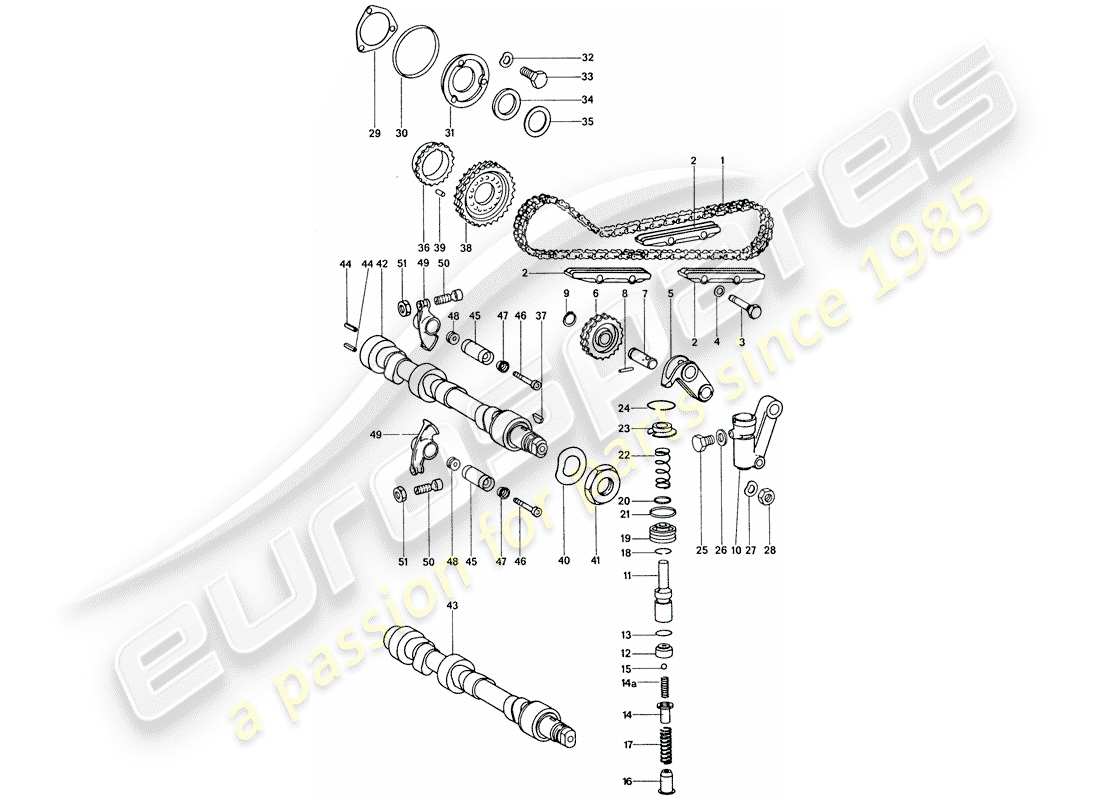 porsche 1977 (911) control de válvula - set de reparación para mantenimiento - tensor - cadena - ver ilustración: esquema de piezas