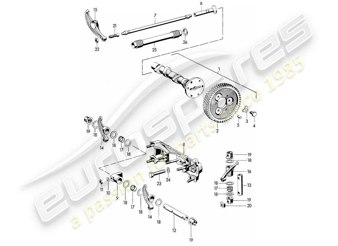 porsche 1963 (356b/356c) árbol de levas diagrama de piezas