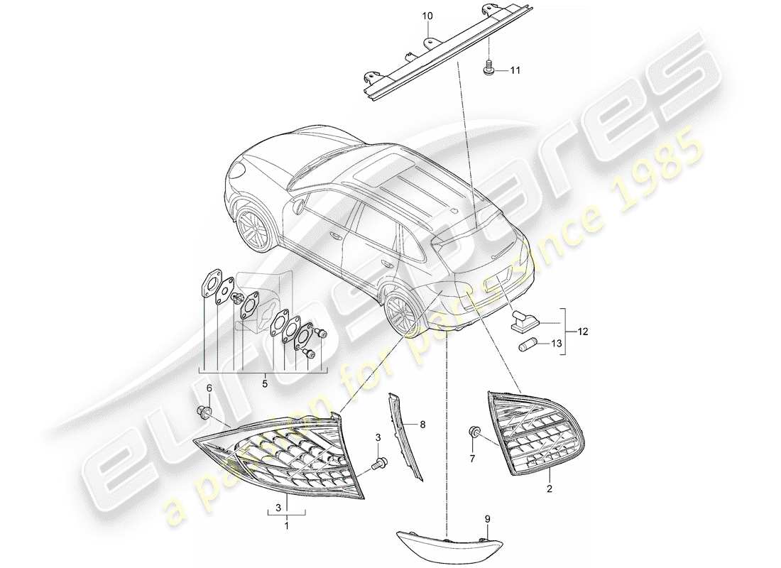 porsche 2016 (cayenne e2 92a) diagrama de piezas de la luz trasera