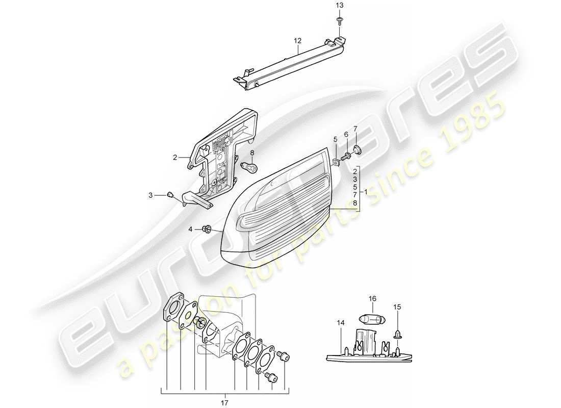 porsche 2008 (cayenne e1 9pa) luz trasera diagrama de piezas
