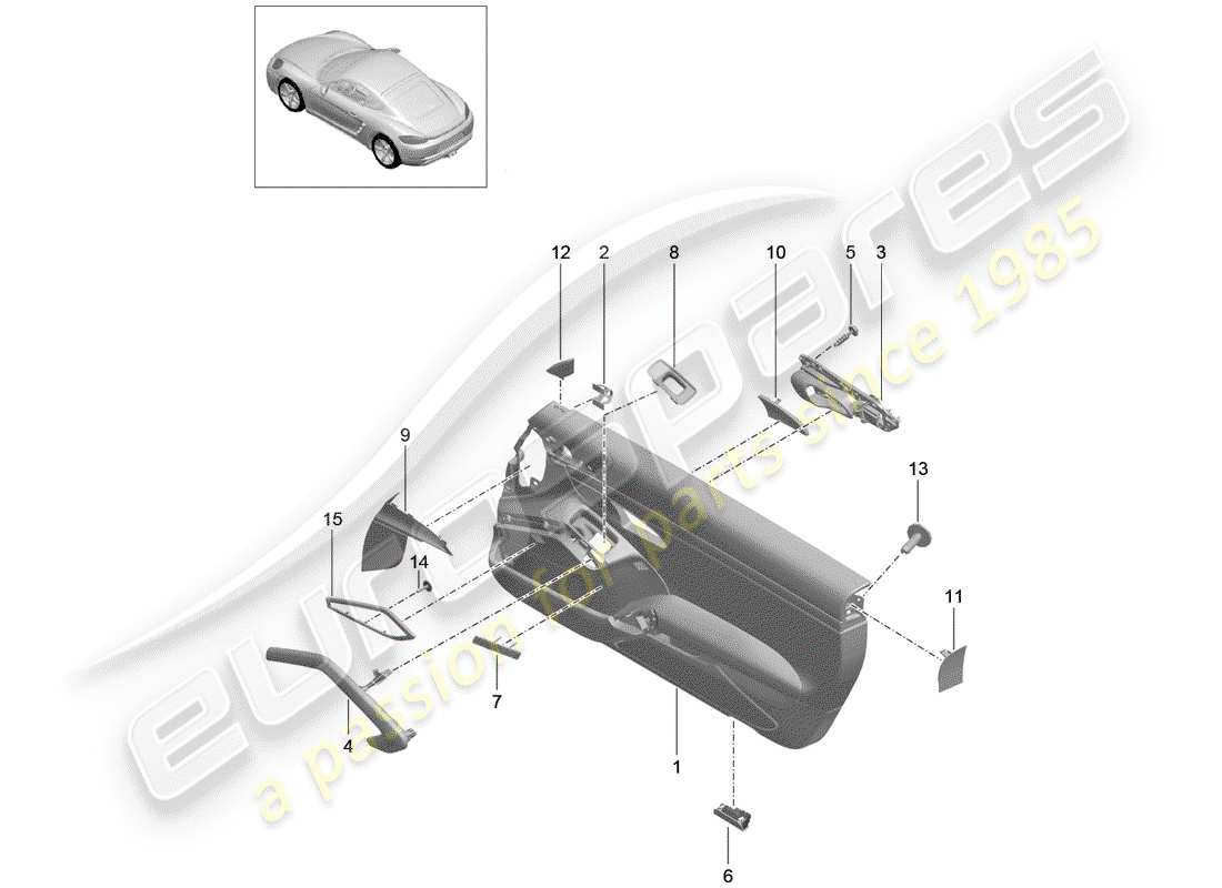 porsche 2017 (718 cayman) diagrama de piezas del panel de puerta