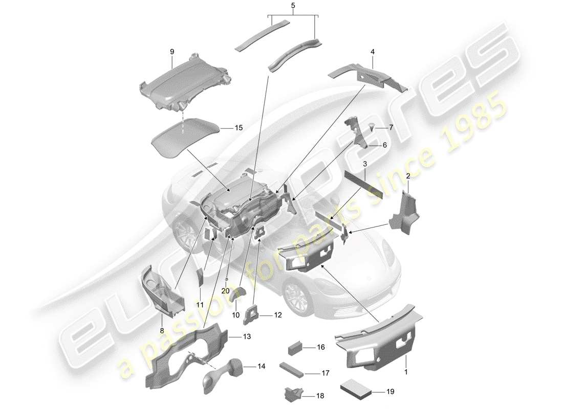 porsche 2020 (718 boxster) diagrama de piezas de la carcasa del cuerpo