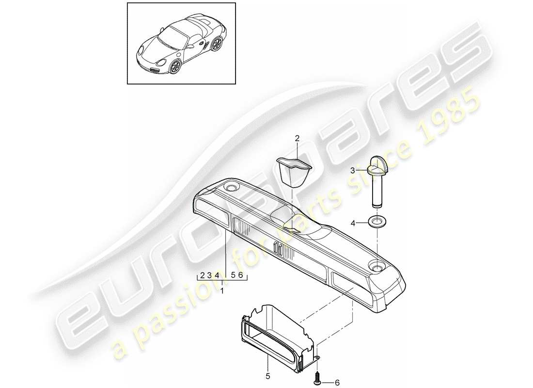 porsche 2009 (987 boxster) diagrama de piezas de la caja de almacenaje
