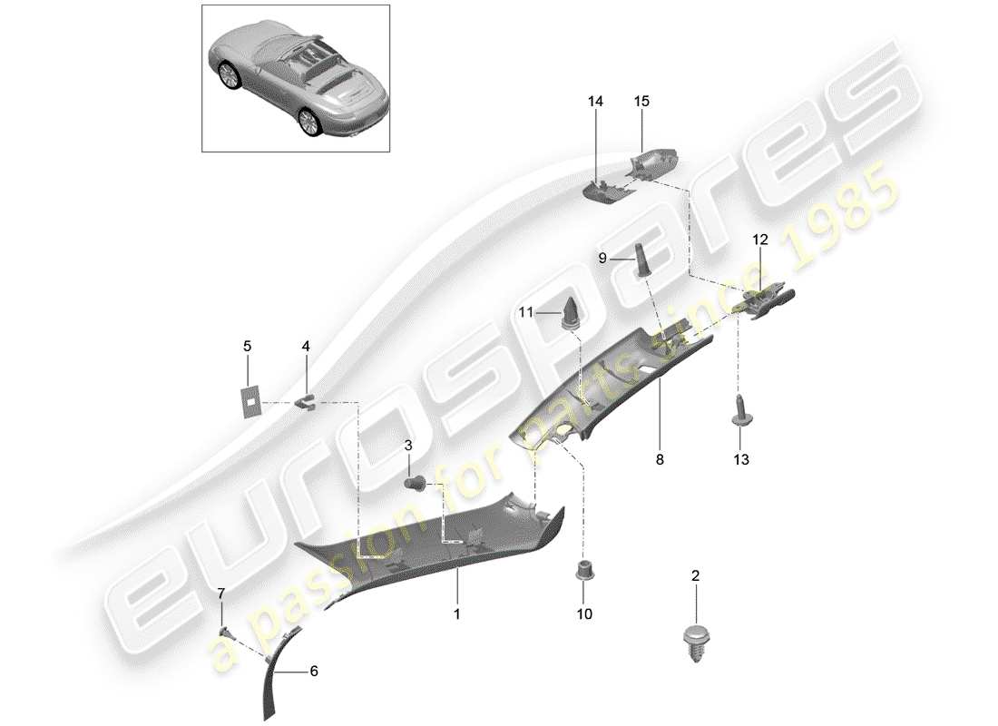 porsche 2014 (991-1) diagrama de piezas del pilar a