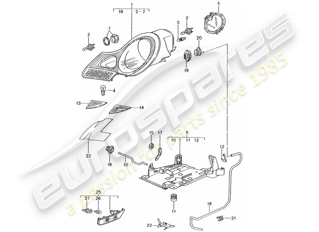 porsche 2001 (986 boxster) faro delantero - repetidor de señal de giro diagrama de piezas