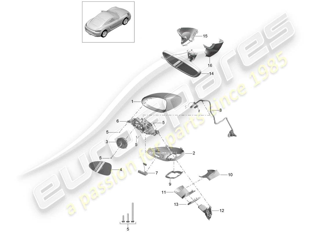 porsche 718 cayman (2017) espejo retrovisor diagrama de piezas