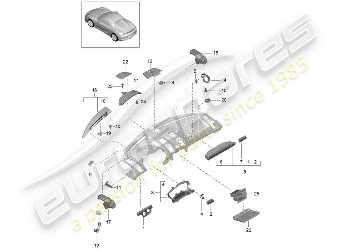 porsche 2016 (981 boxster spyder) accesorios diagrama de piezas