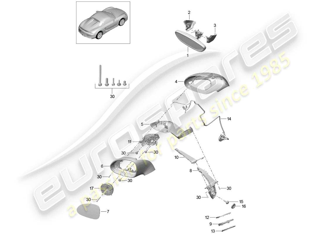 porsche 2016 (981 boxster spyder) espejo retrovisor interior diagrama de piezas