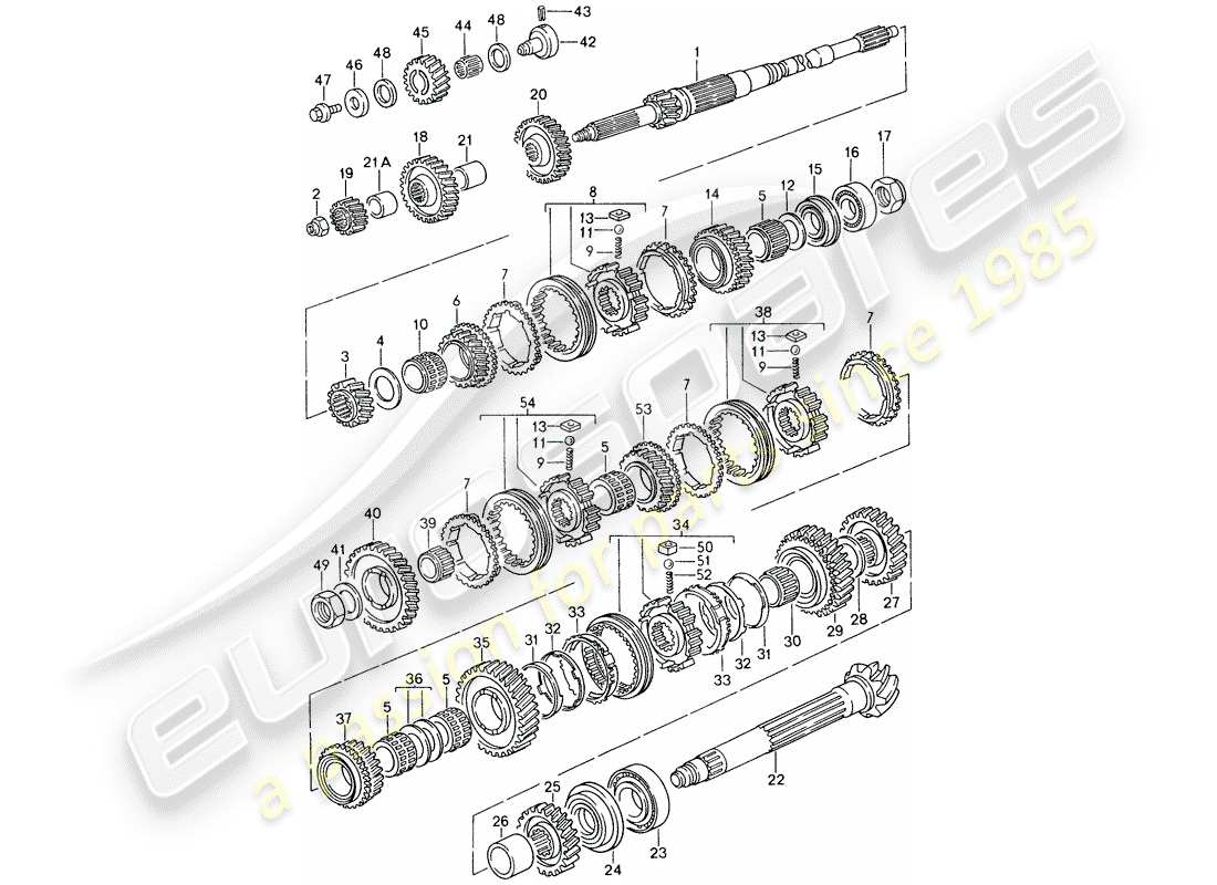 porsche 1995 (993) engranajes y ejes diagrama de piezas