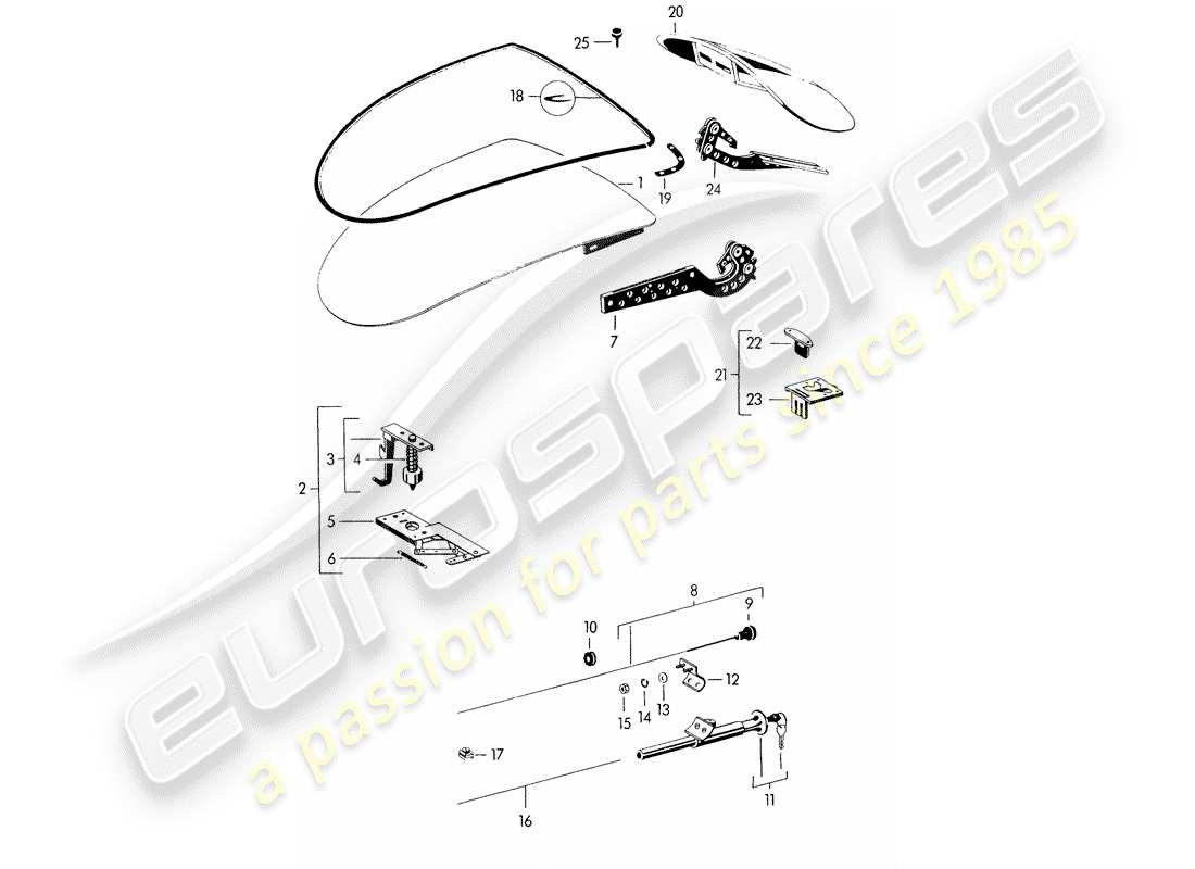 porsche 1954 (356/356a) cubierta - - y - con piezas de instalación - para ajustar uso material de taller diagrama de piezas