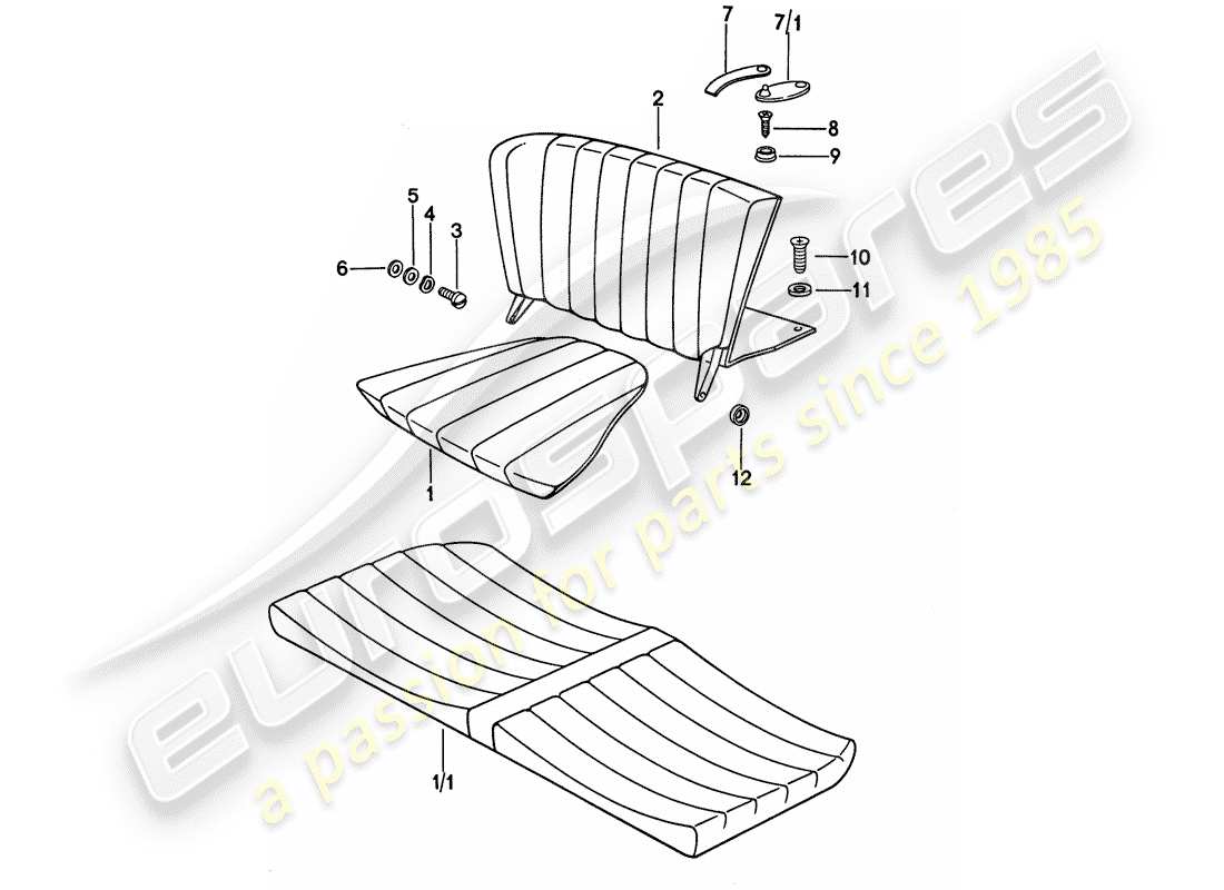 porsche 1977 (911) diagrama de piezas del asiento de emergencia