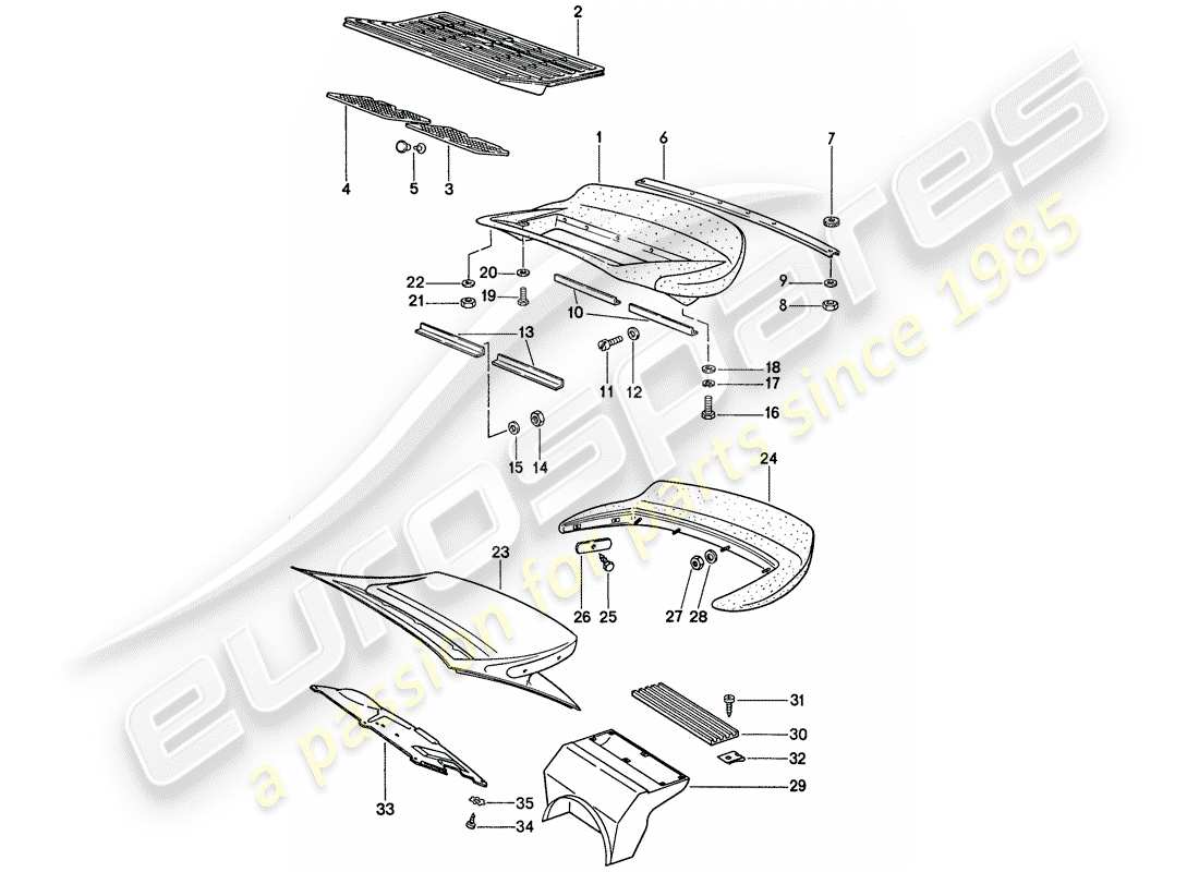 porsche 1977 (911) diagrama de piezas del spoiler trasero