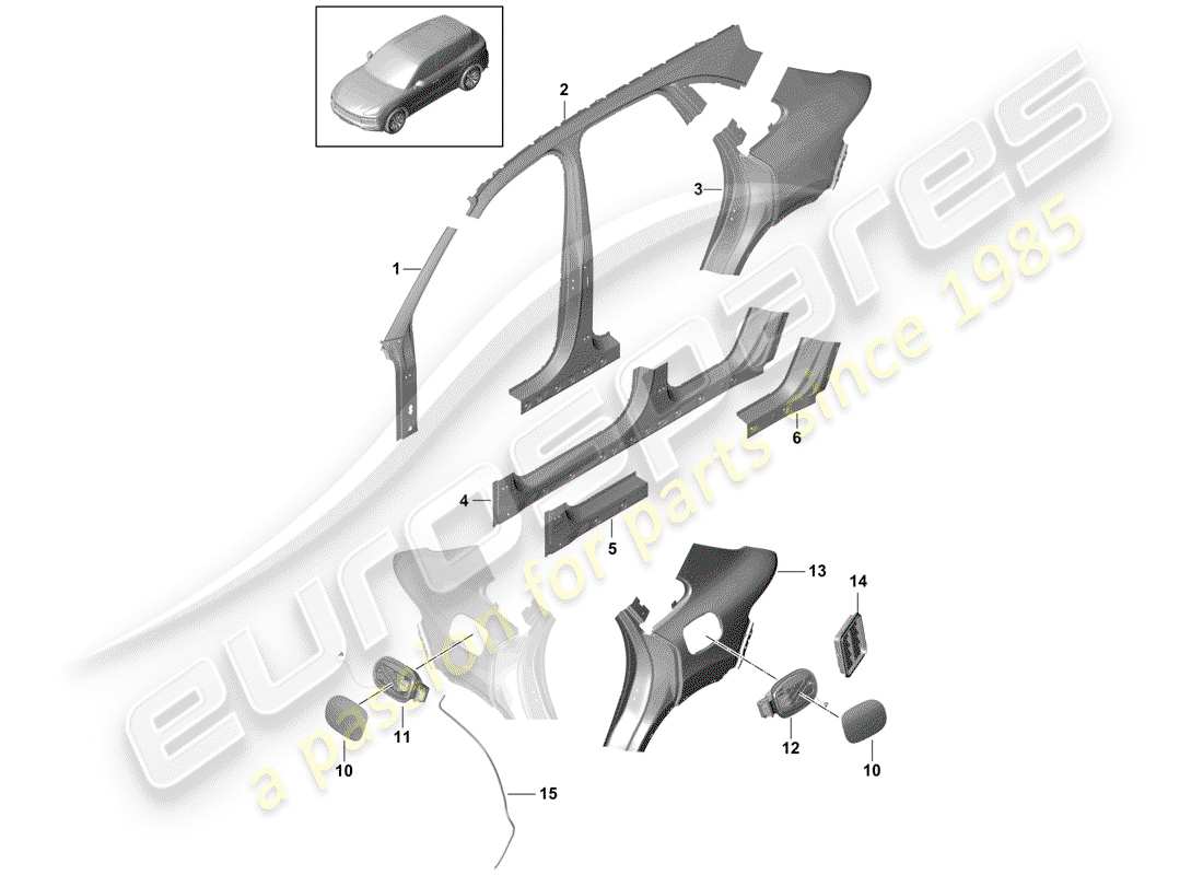 porsche 2020 (cayenne e3 9ya/9yb) panel lateral diagrama de piezas