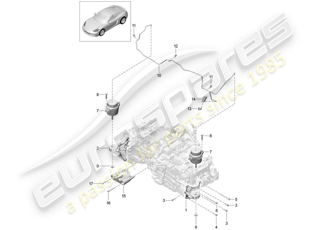 porsche 718 cayman (2020) diagrama de piezas del dispositivo de elevación del motor