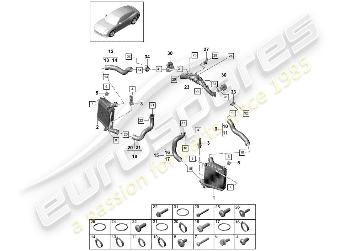 porsche 2017 (panamera 971-1) diagrama de piezas del enfriador de aire de carga