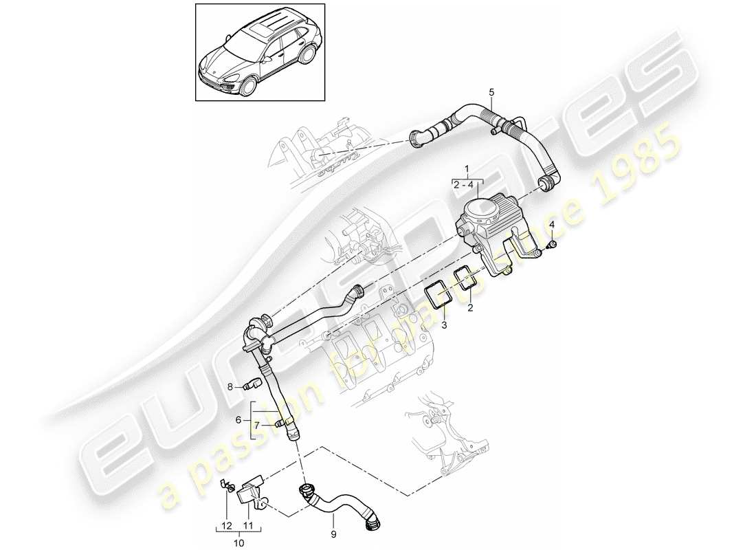 porsche 2017 (cayenne e2 92a) diagrama de piezas del respiradero del cárter