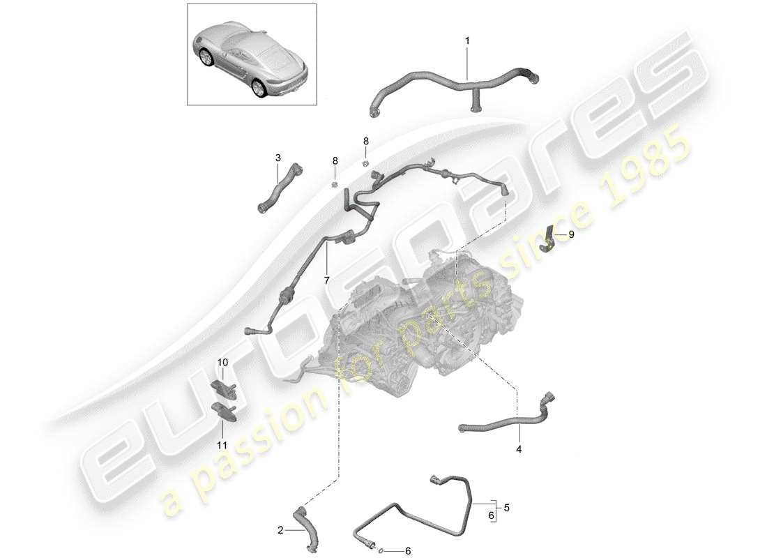 porsche 2020 (718 cayman) crankcase diagrama de piezas