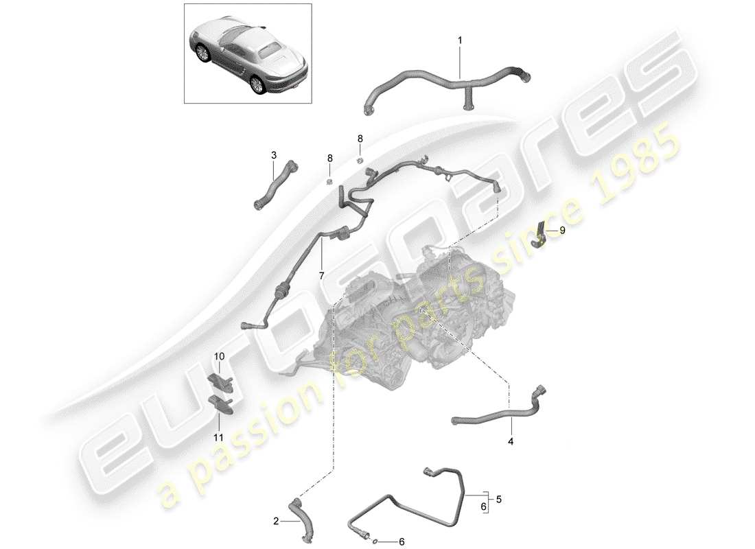 porsche 2020 (718 boxster) crankcase diagrama de piezas