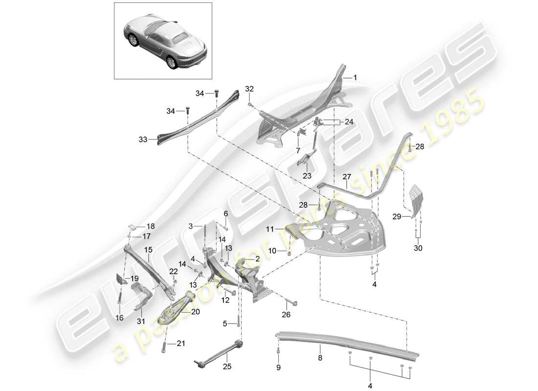 porsche 718 boxster (2019) diagrama de piezas del eje trasero