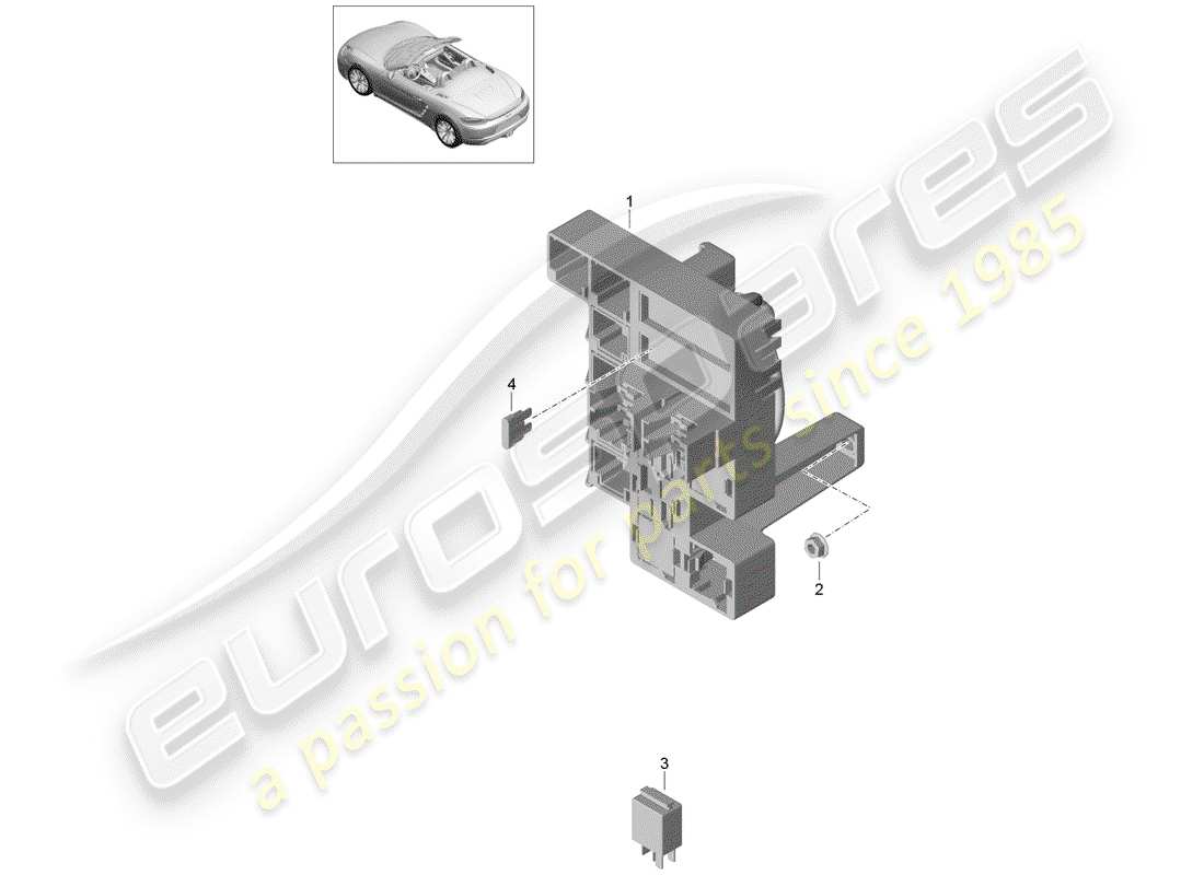 porsche 2020 (718 boxster) diagrama de piezas de la caja de fusibles/placa de relé