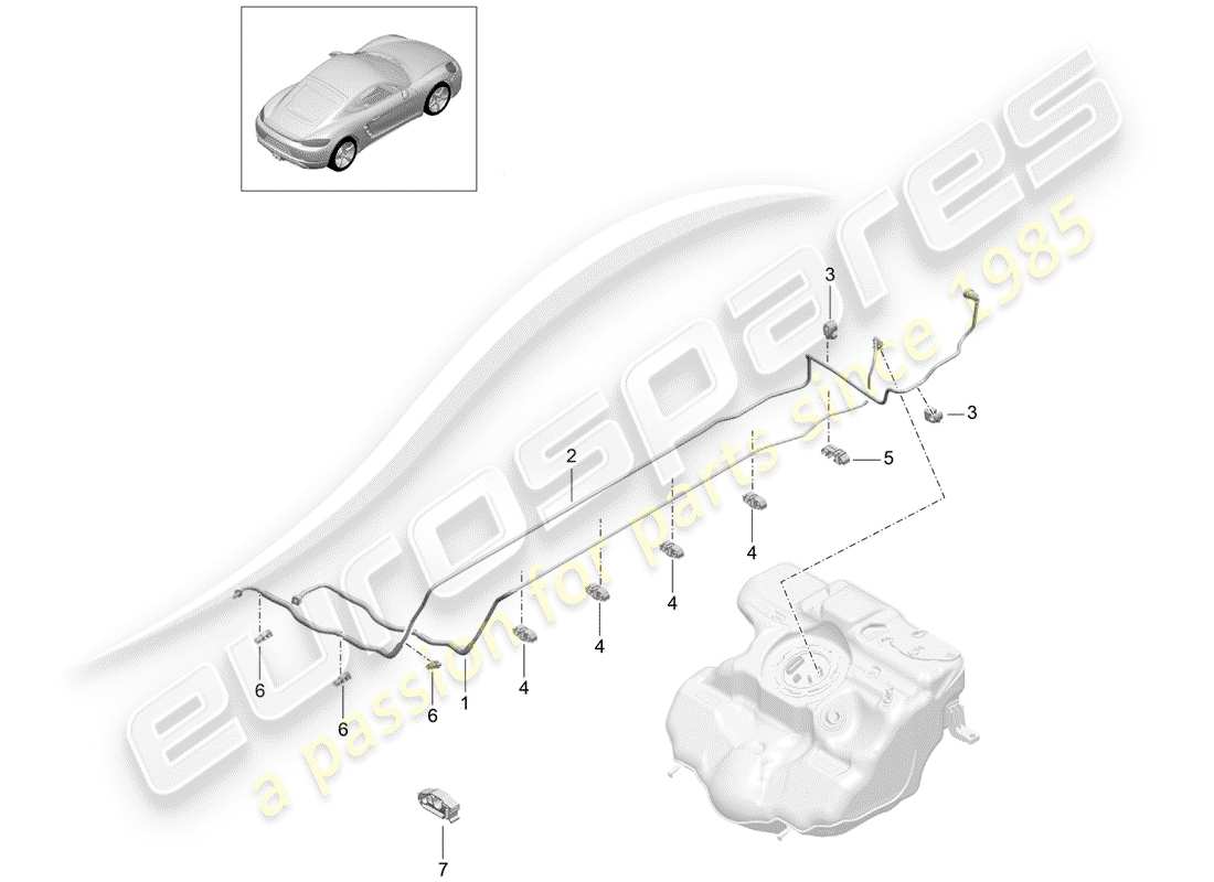 porsche 718 cayman (2020) diagrama de piezas de la línea de combustible