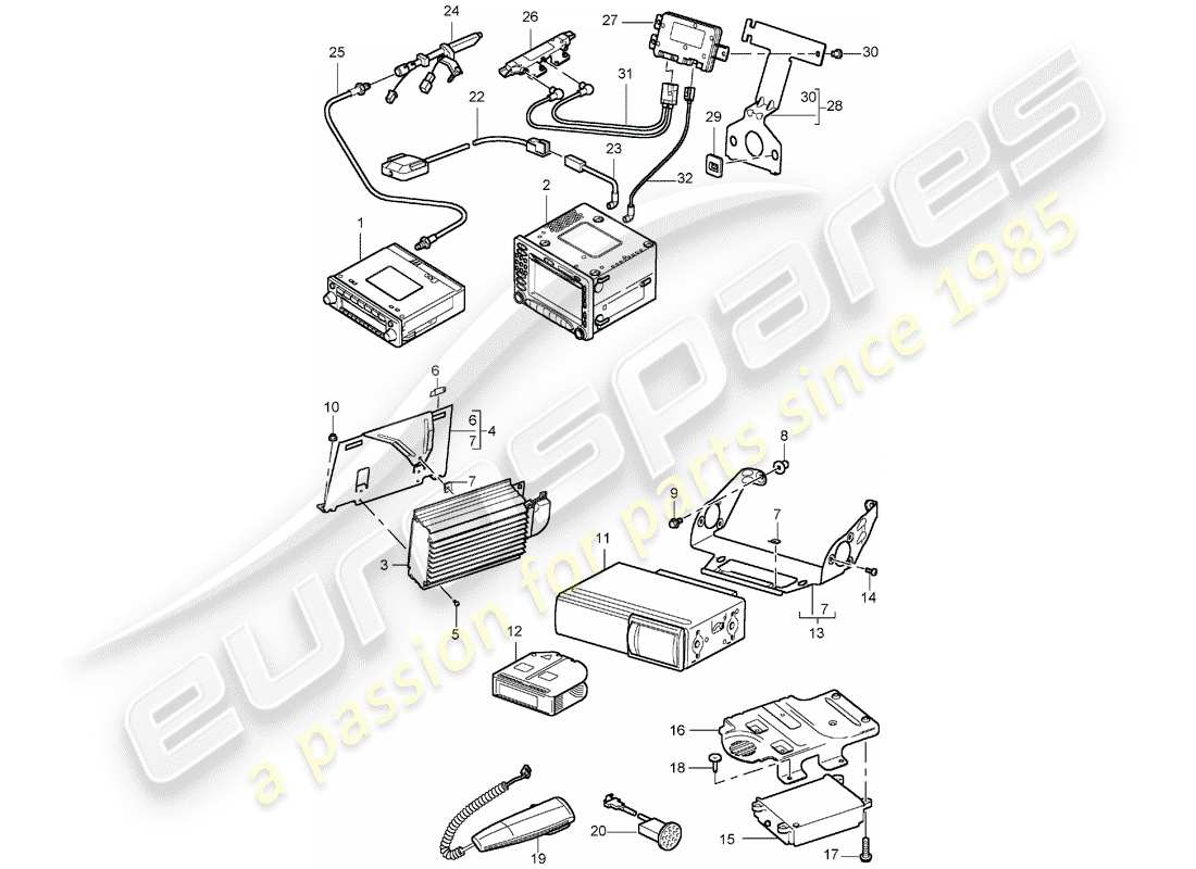 porsche 2002 (996 turbo / gt2) unidad de radio - sistema de navegación - teléfono - d - mj 2003>> diagrama de partes