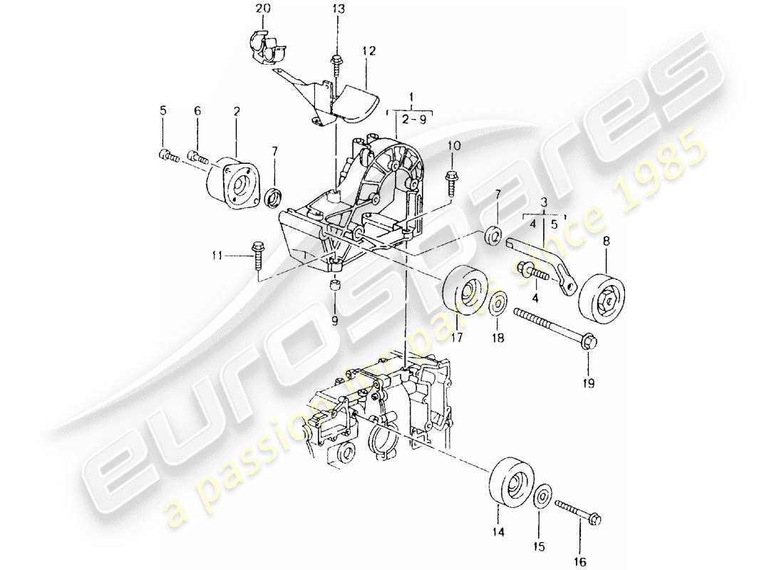 porsche 2001 (986 boxster) amortiguador tensor de correa - rodillo de relé - soporte diagrama de piezas