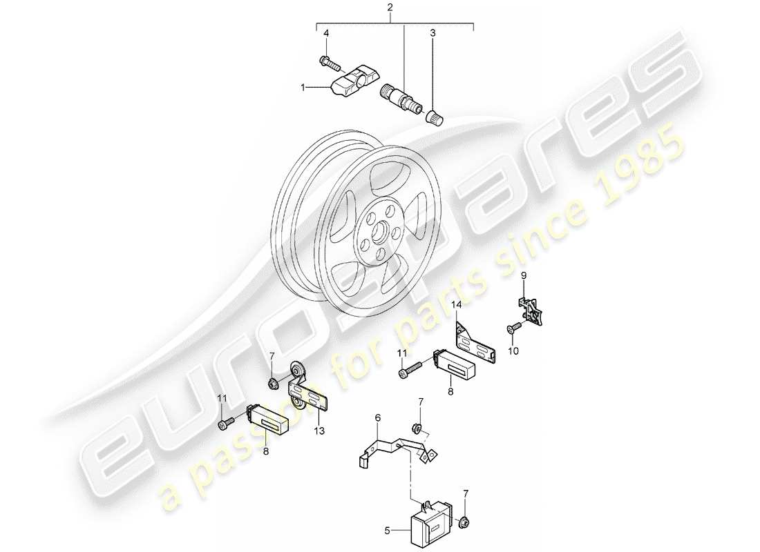 porsche 2005 (987 boxster) sistema de control de presión de neumáticos diagrama de piezas