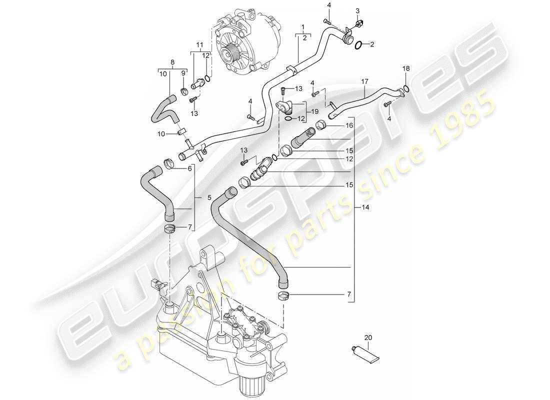 porsche 2006 (cayenne e1 9pa) diagrama de piezas de refrigeración por agua