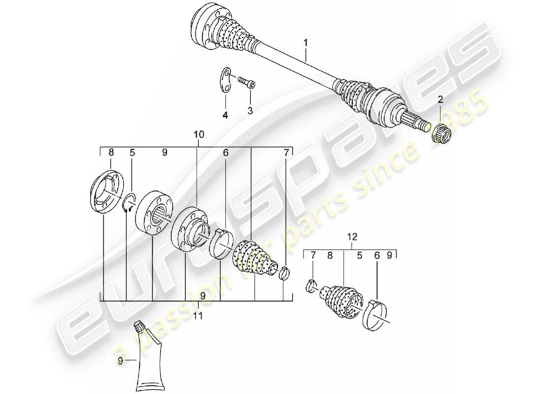 porsche 2006 (cayenne e1 9pa) diagrama de piezas del eje de transmisión