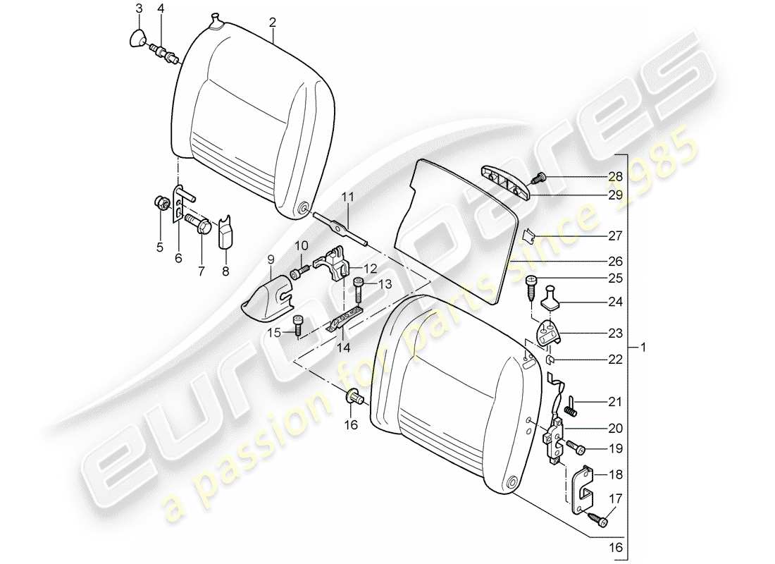porsche 2002 (996 turbo / gt2) respaldo del asiento de emergencia diagrama de piezas