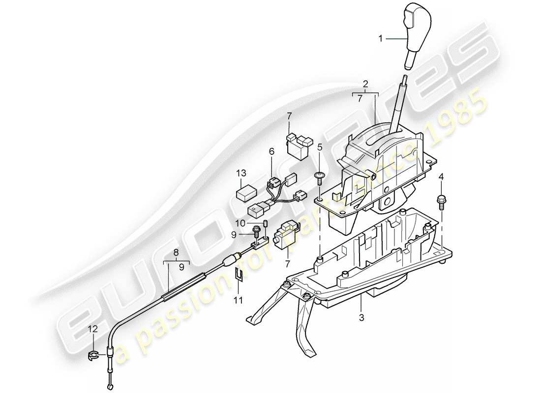 porsche 2006 (cayenne e1 9pa) diagrama de piezas de la palanca selectora