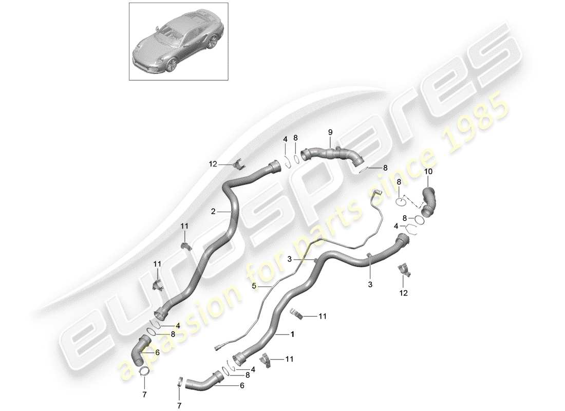porsche 2016 (991-1 turbo) water cooling diagrama de piezas