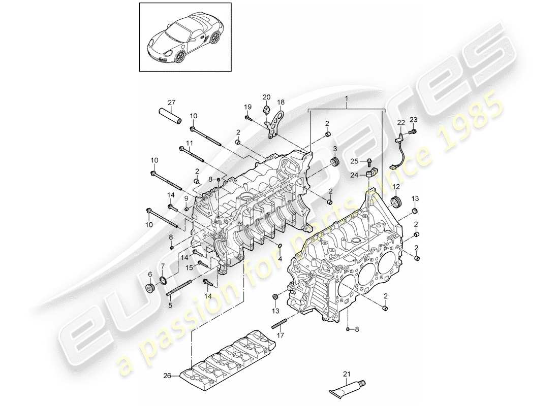 porsche 2011 (987 boxster) crankcase diagrama de piezas