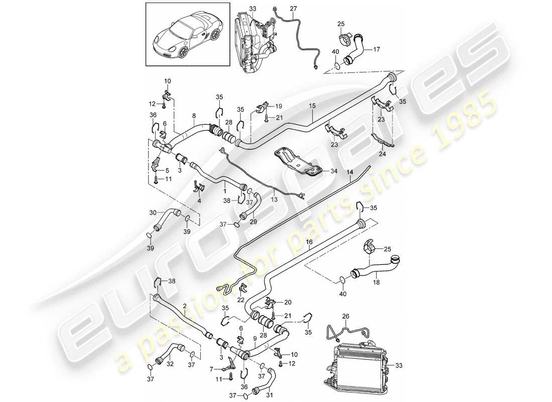 porsche 2011 (987 boxster) refrigeración por agua 2 diagrama de piezas