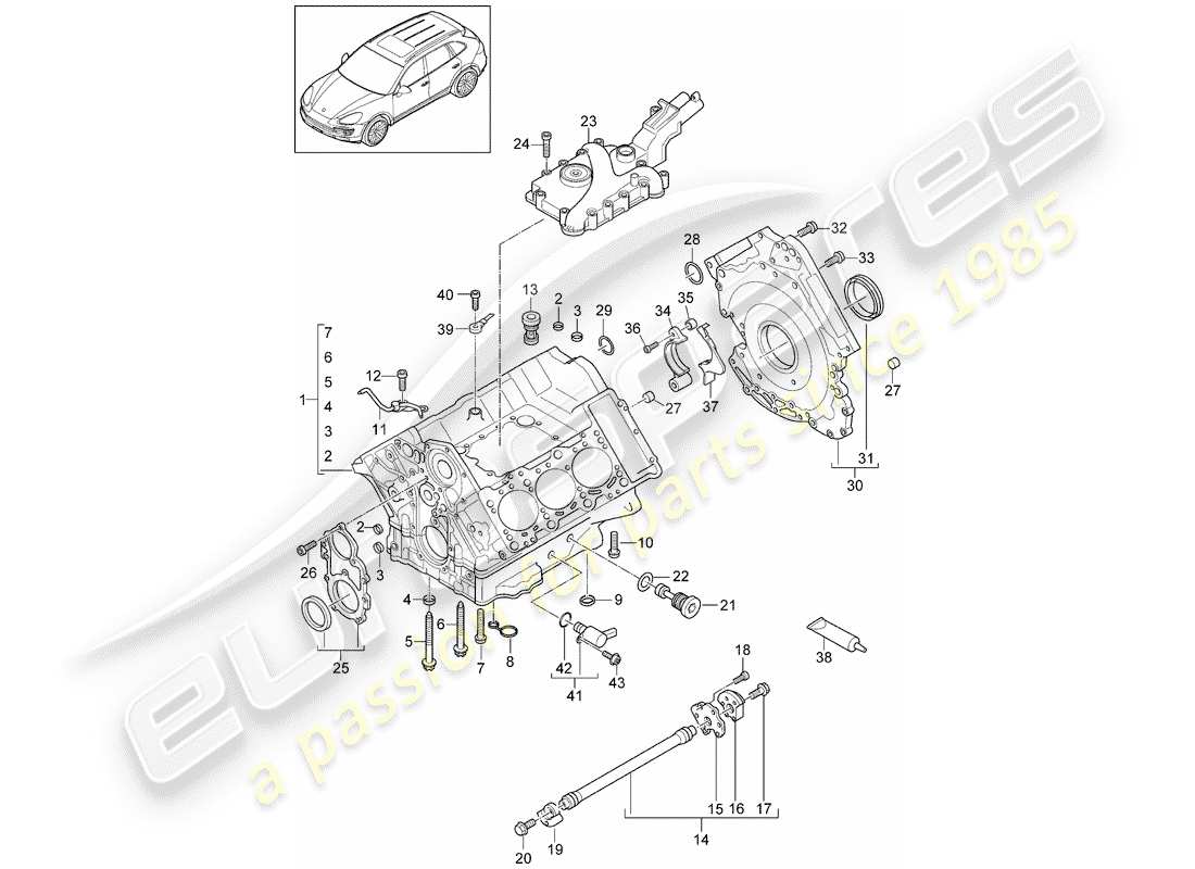 porsche 2016 (cayenne e2 92a) crankcase diagrama de piezas