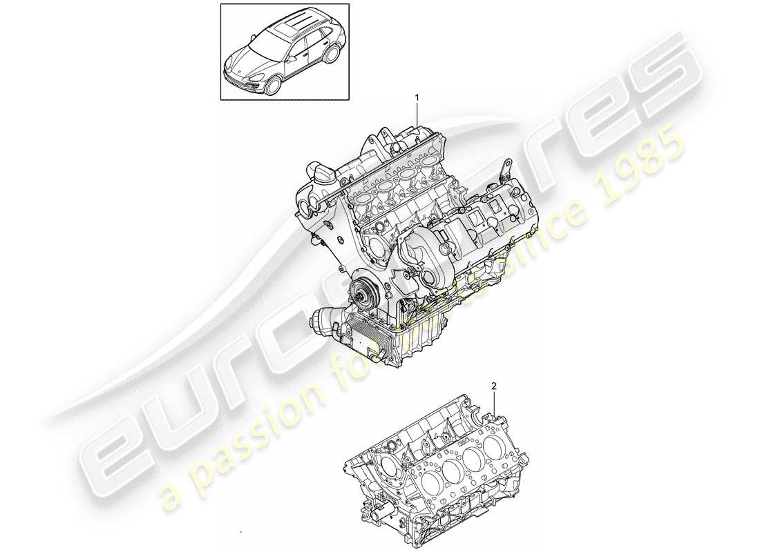 porsche 2016 (cayenne e2 92a) diagrama de piezas de bloque largo
