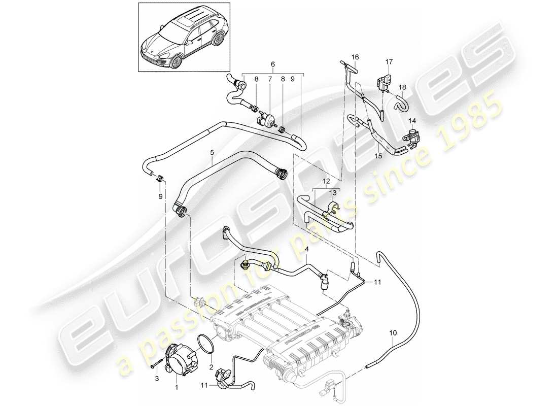 porsche 2016 (cayenne e2 92a) diagrama de piezas del cuerpo del acelerador